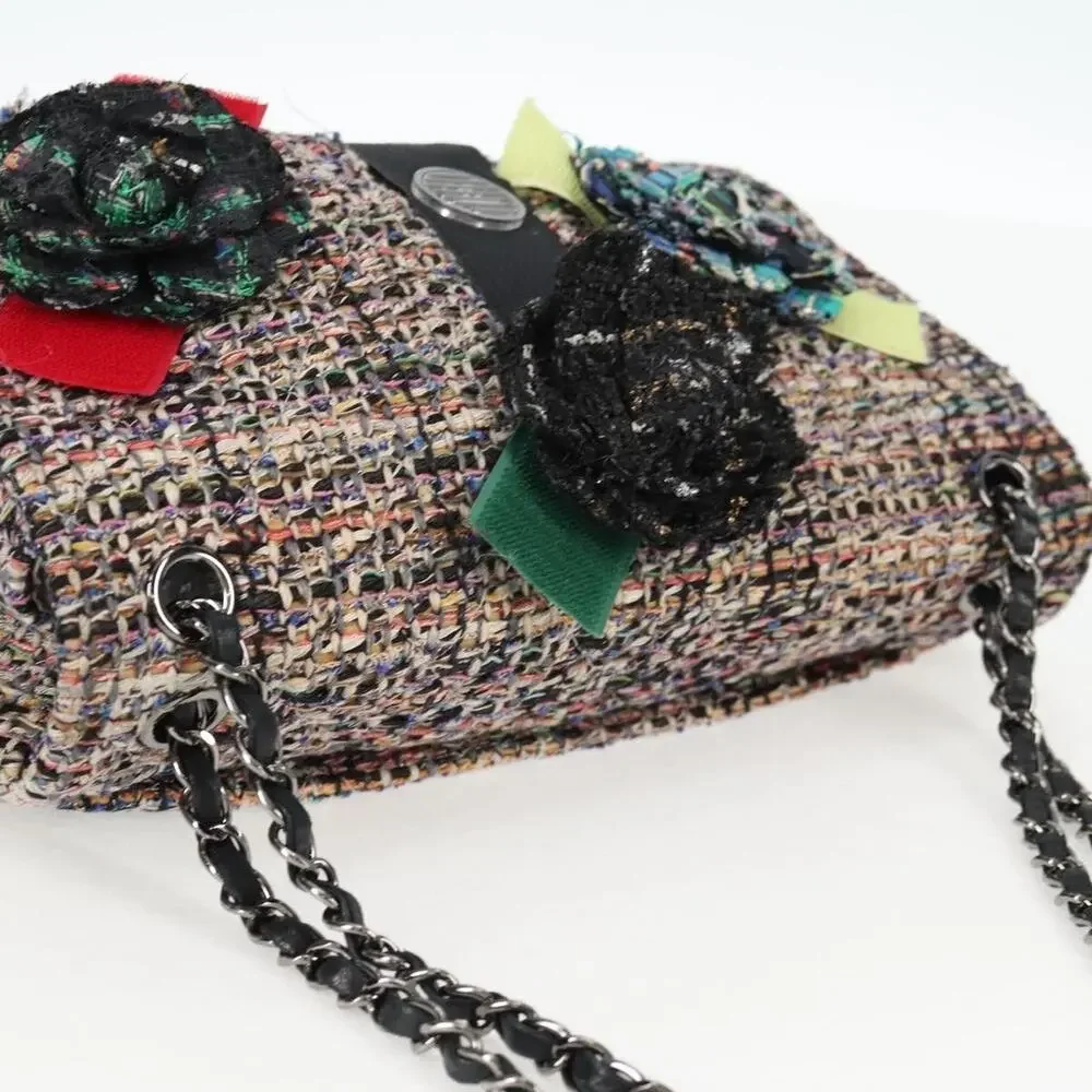 Chanel Matelasse Tweed Camellia Chain Shoulder Bag Multicolor